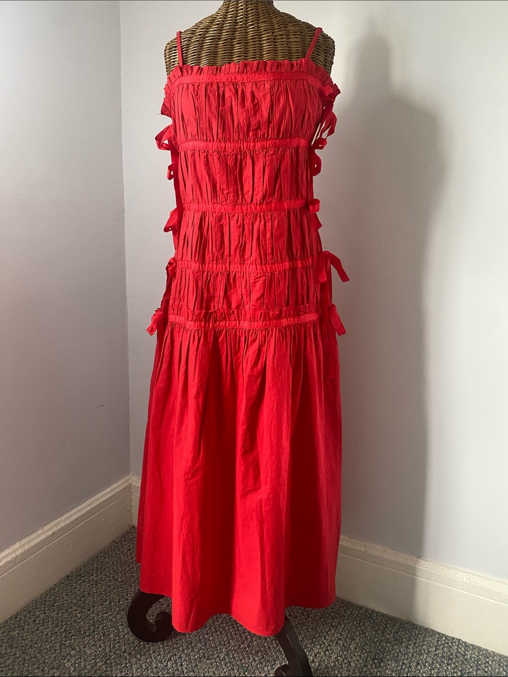 Topshop Red Tiered Smocked Maxi Dress